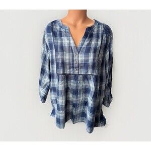 Wrangler Blue Plaid Tunic Blouse Size L NWT Western